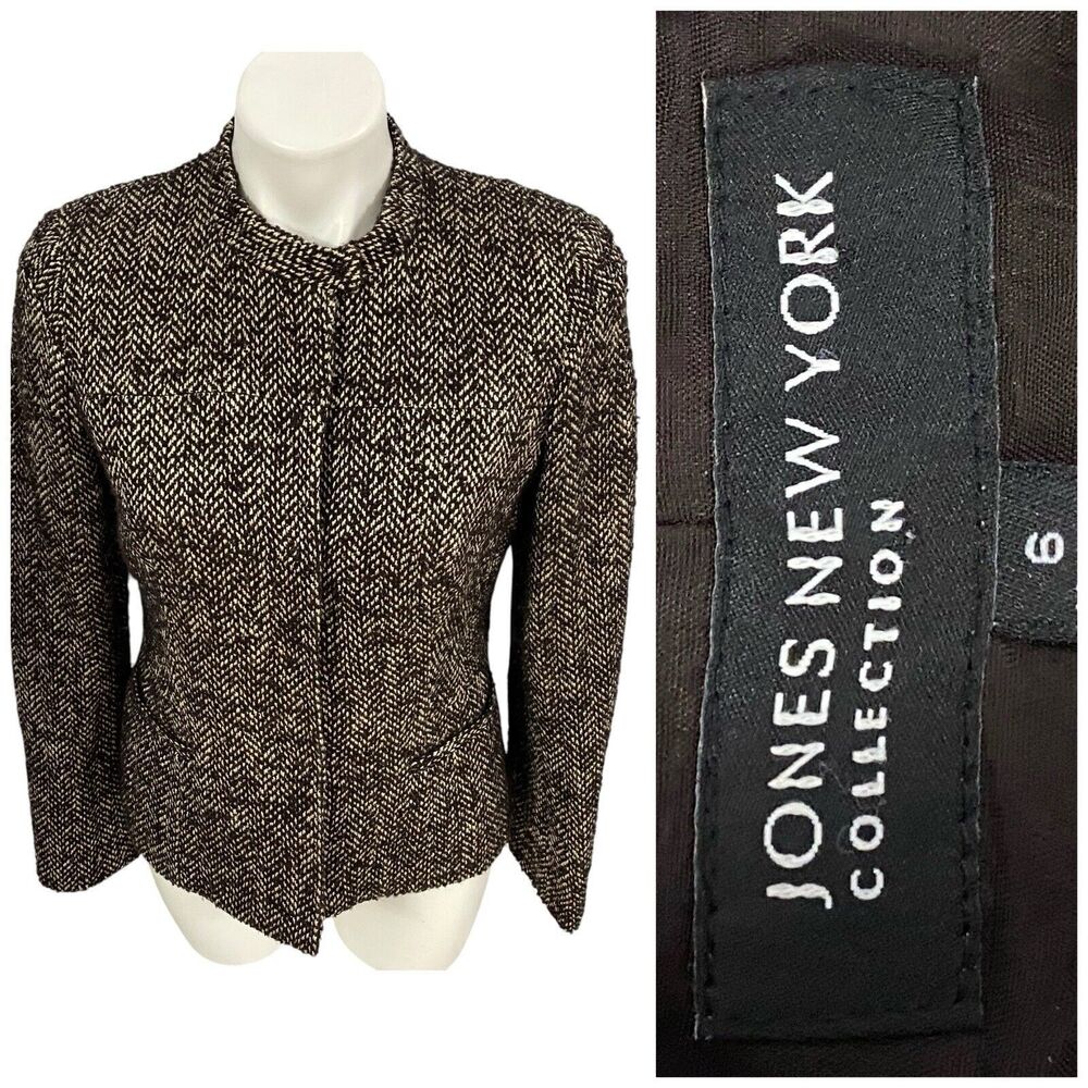 Jones New York Blazer Womens 6 Brown Tweed Jacket Professional Work Office